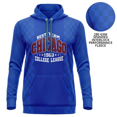 Unisex 280 GSM Spandex Interlock Fleece Sublimation Hoodie With Kangaroo Pocket